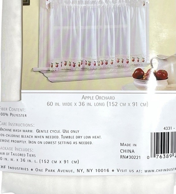 S/2 CHF Apple Orchard Tailored Cafe Valence Ivory Crochet Lace 30W x 36L ea New