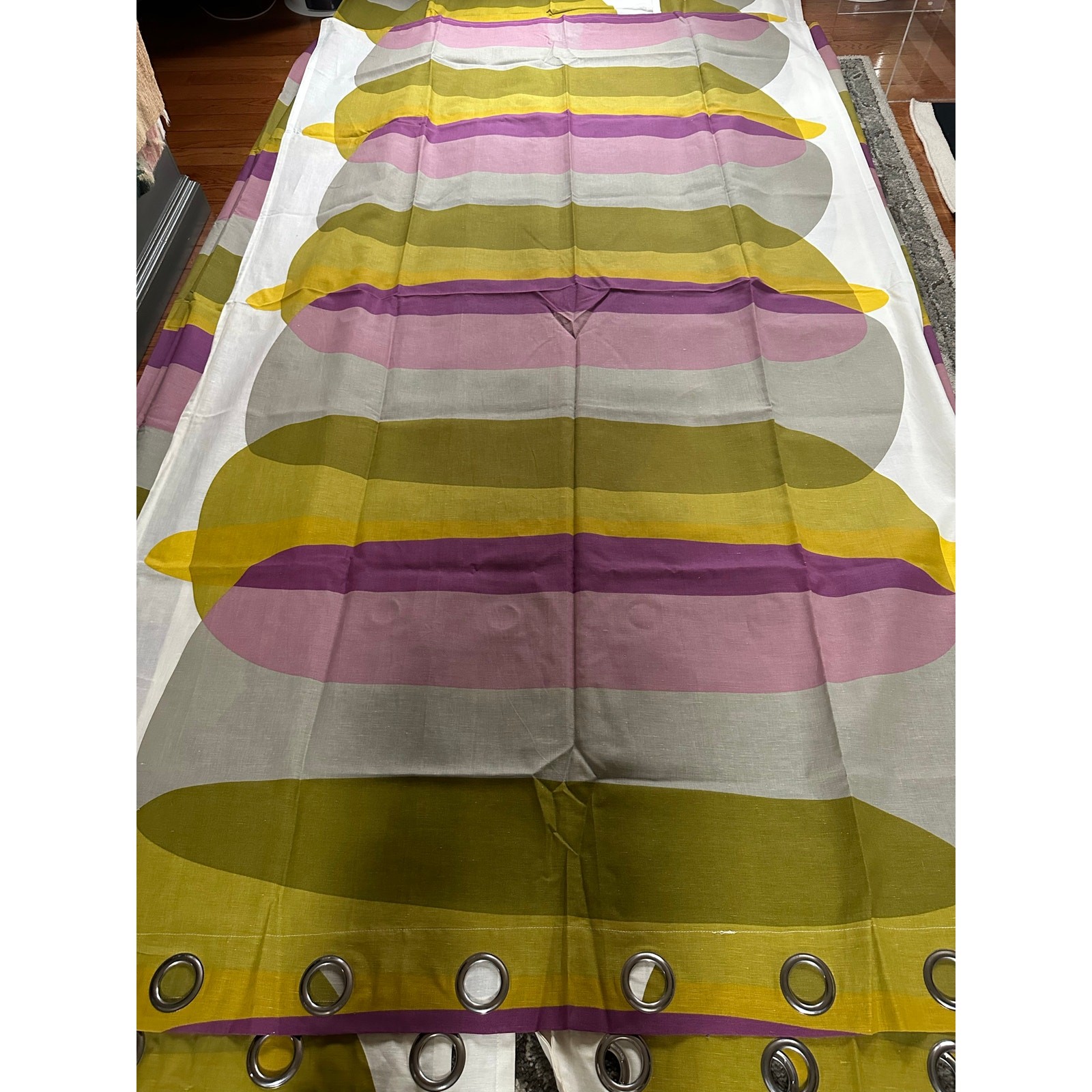 4-IKEA Malin Figur CurtainsGeometric Green Purple Panels set 57×98” Linen cotton