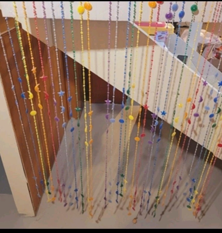 Vtg Y2K Celestial Beaded Curtain Rainbow Iridescent Sun Moon Stars 90s Boho Room
