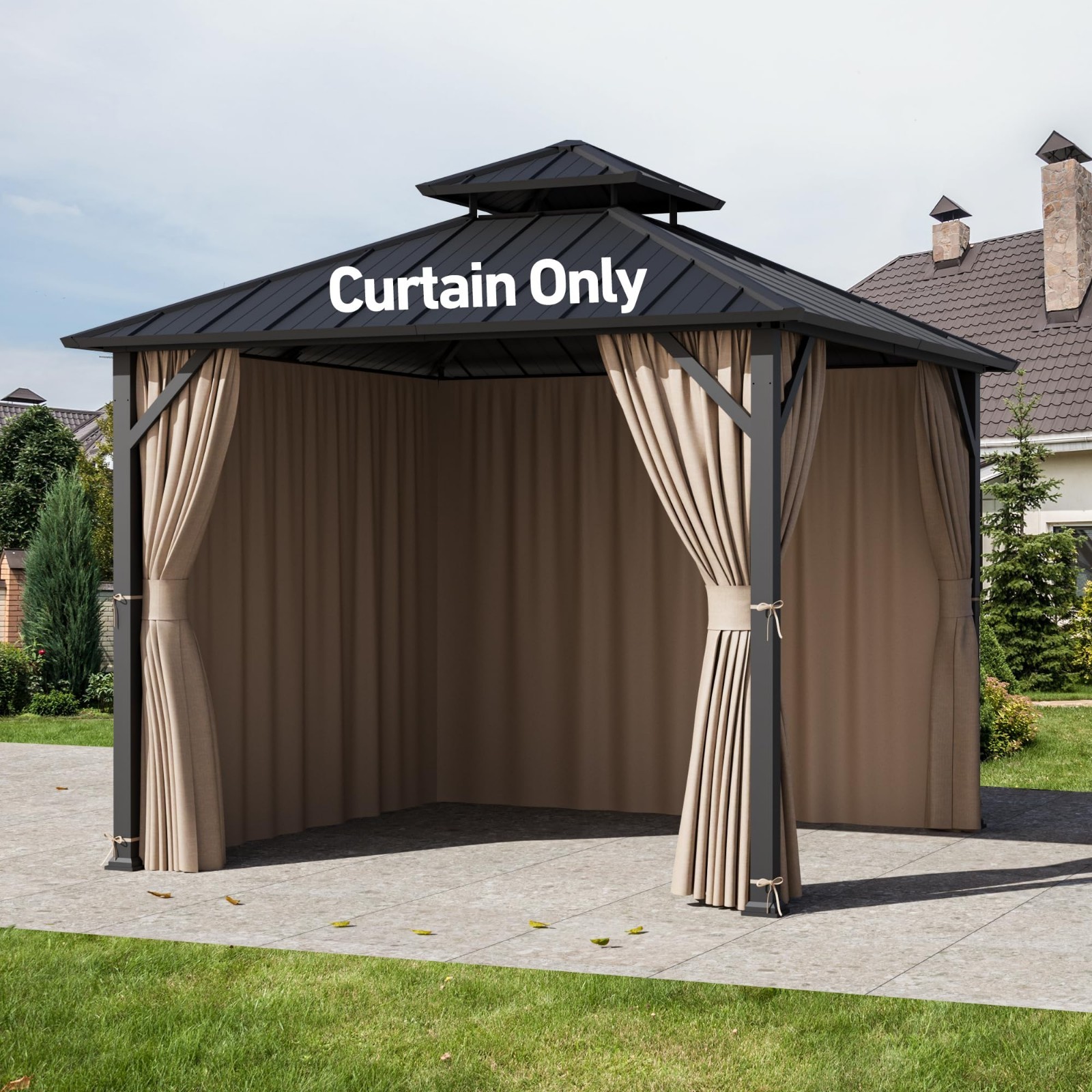 Universal 4-Panel Gazebo Curtain Replacement 8′ x 8′, Outdoor Privacy Sidewalls