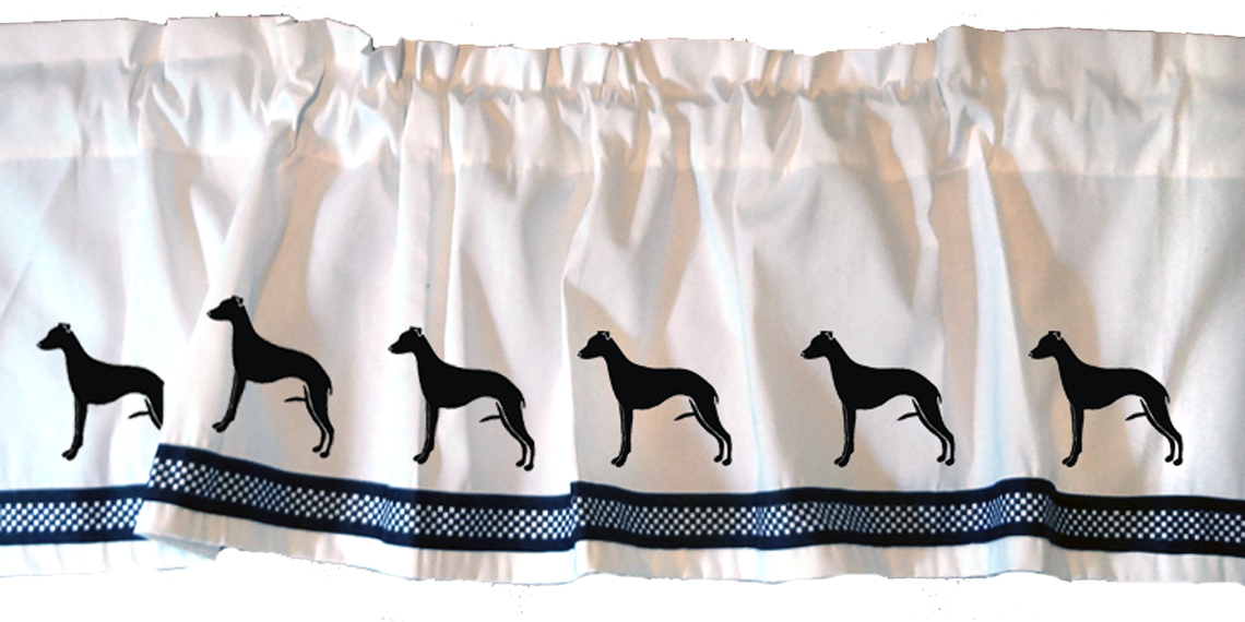 Whippet Dog Window Valance Curtain in Your Choice of Colors