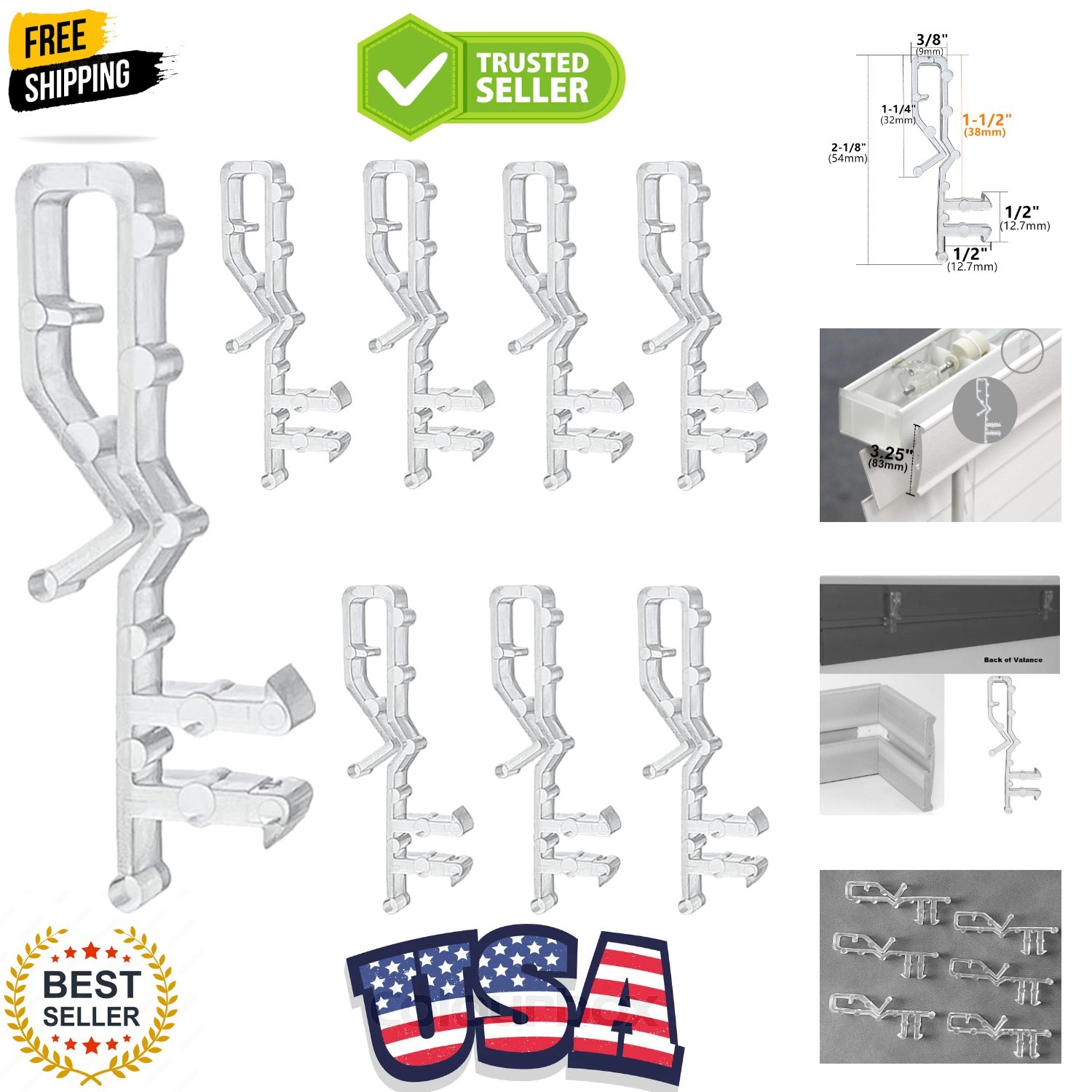 10 pcs 2-1/8 inch Hidden Channel Valance Clips for Horizontal Wood Blinds Min…