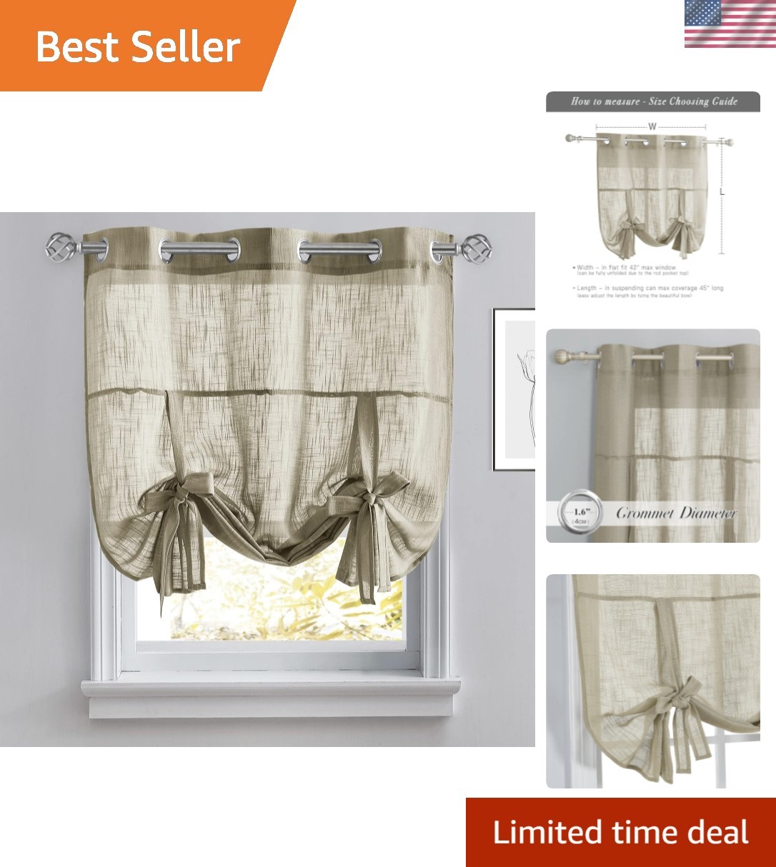 Kitchen Window Curtains – Short Curtains for Small Window Tie Up Shade Linen …