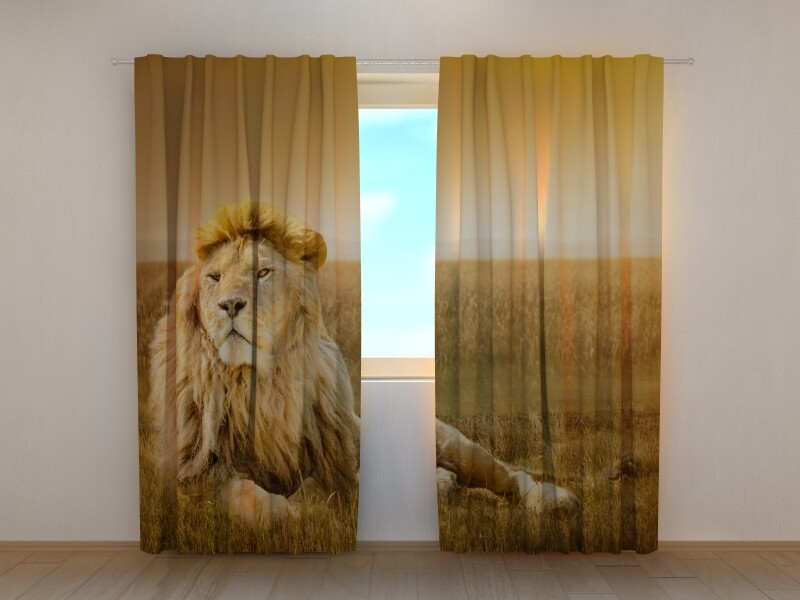 3D Photo Curtain Printed King of Beasts Animal Lion by Wellmira Made to Measure