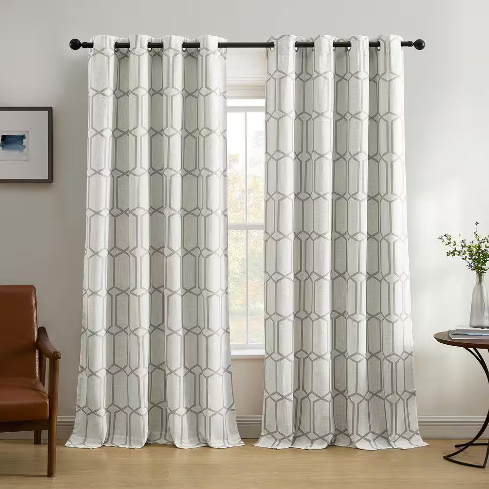Gray Trellis Blackout Curtain – 52 In. W X 95 In. L