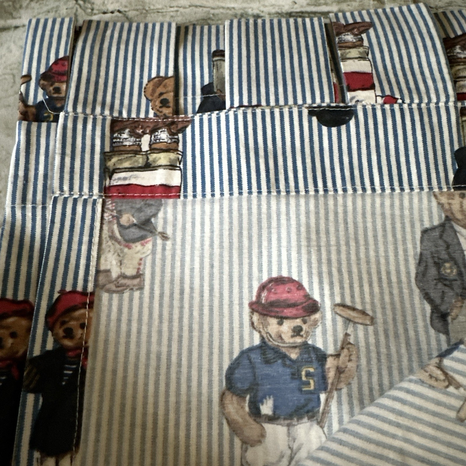 Ralph Lauren Polo Teddy Bear Stripe 2PC Window Panels & 1PC Valance 3PC Set