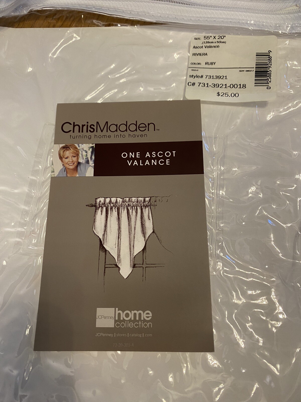 CHRIS MADDEN Home Collection VALANCE Sheer ASCOT w Tassel Beige Burgundy