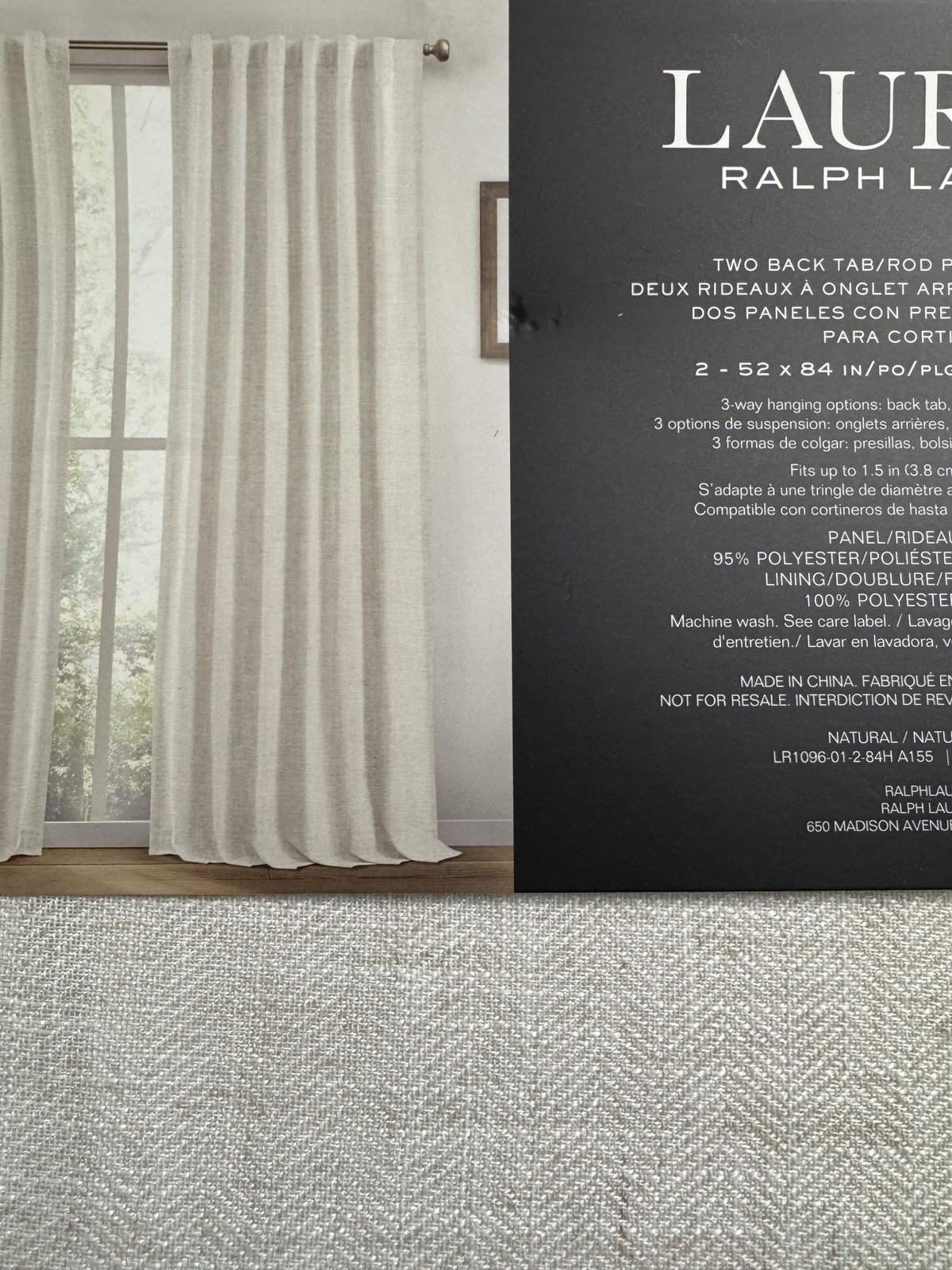 Ralph Lauren Window Curtains 2 Panels Blackout 52 x 84 Linen Herringbone Natural