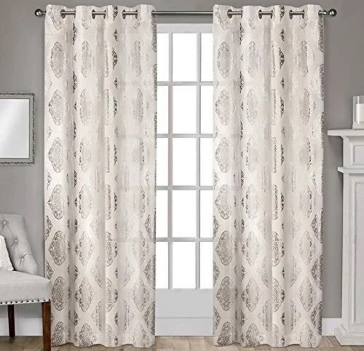 Exclusive Home Augustus Silver Metallic Grommet Off White Curtains 54″x96″ NEW