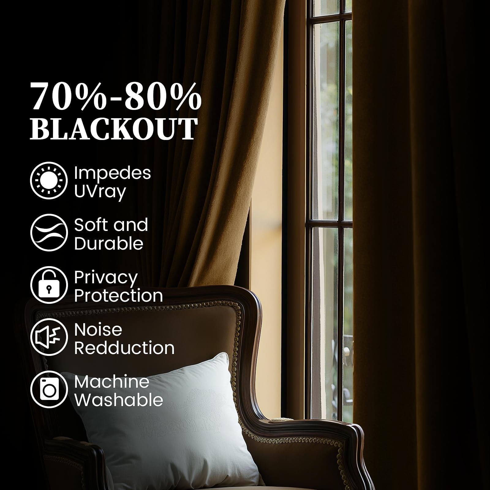 Golden Brown Velvet Curtains 96 Inches for Living Room,Rod Pocket Luxury Blac…