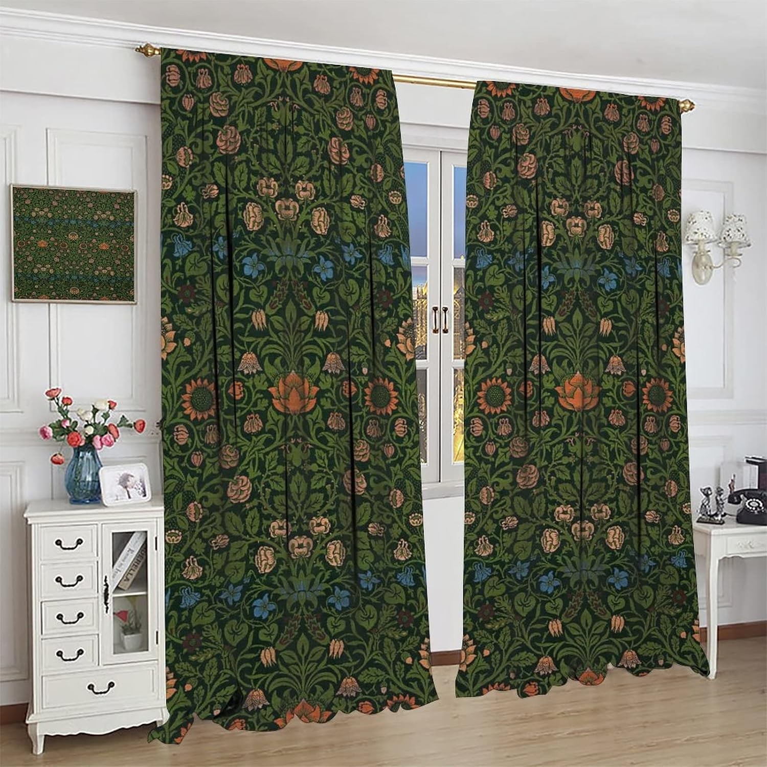 Bohemia Plant Flowers Pattern Blackout Window Curtains, William Morris Art Print