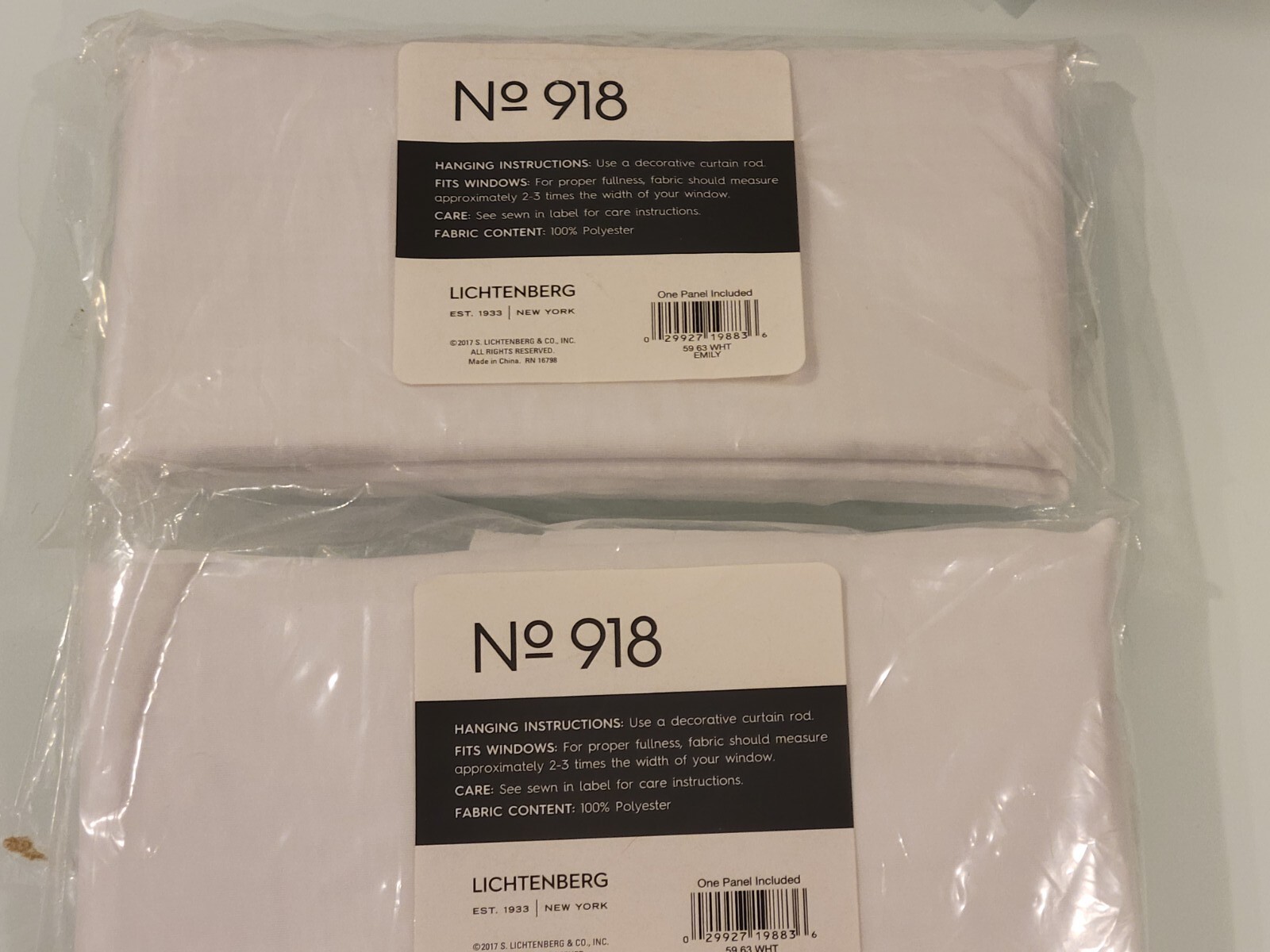 (2) No. 918 lichtenberg Emily Sheer Curtain Panel 59in x 63in, white, new