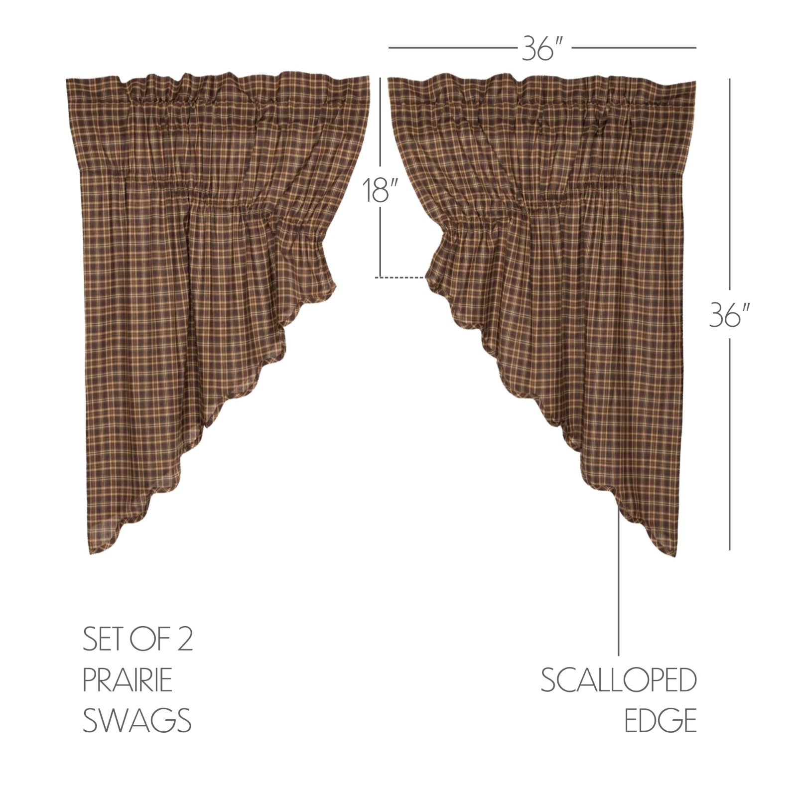 Prescott Rustic Plaid Scalloped Gathered Country Cabin Prairie Swags 72″ x 36″