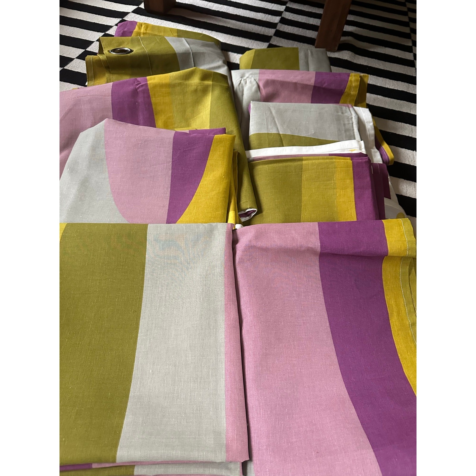 4-IKEA Malin Figur CurtainsGeometric Green Purple Panels set 57×98” Linen cotton