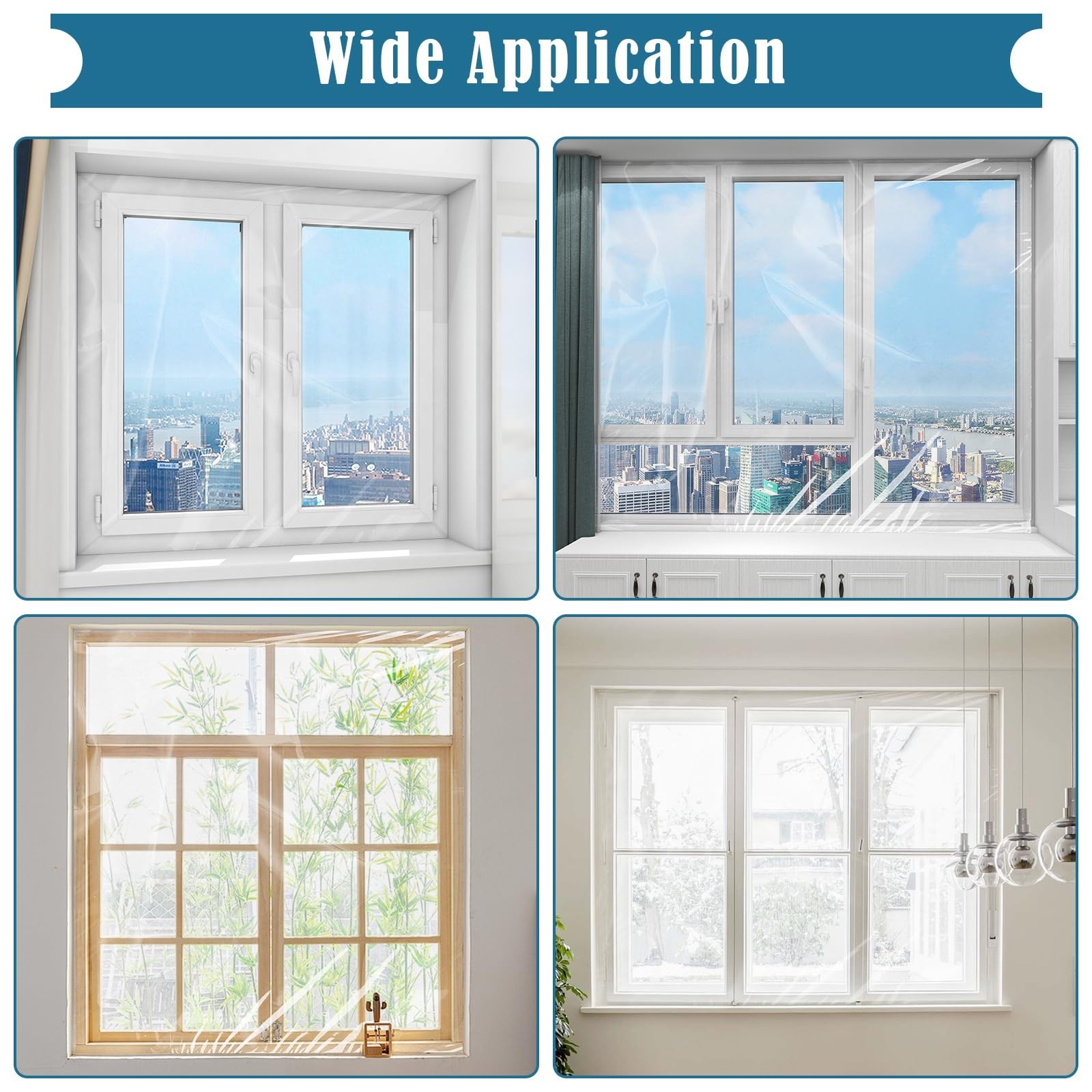 Window Insulation Kit – 63×394 Inch Plastic Coverings, Waterproof Winterizing Fi
