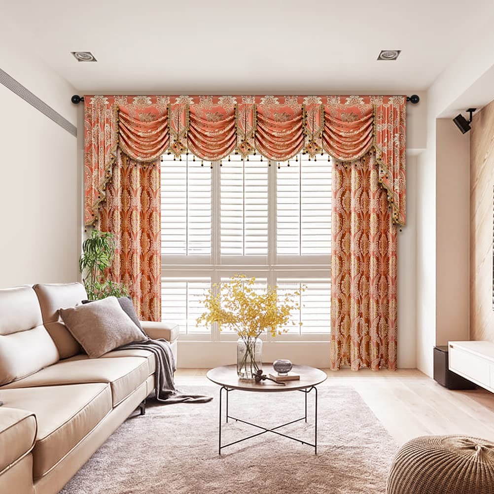 ELKCA European Style Waterfall Valance for Bedroom Damask Coffee Curtain Valance
