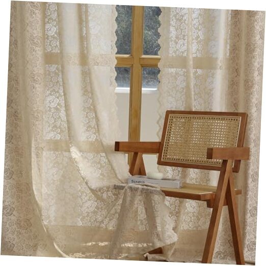 Scalloped Floral Lace Curtains- Vintage Semi 52″W x 96″L (Pack of 2) Beige