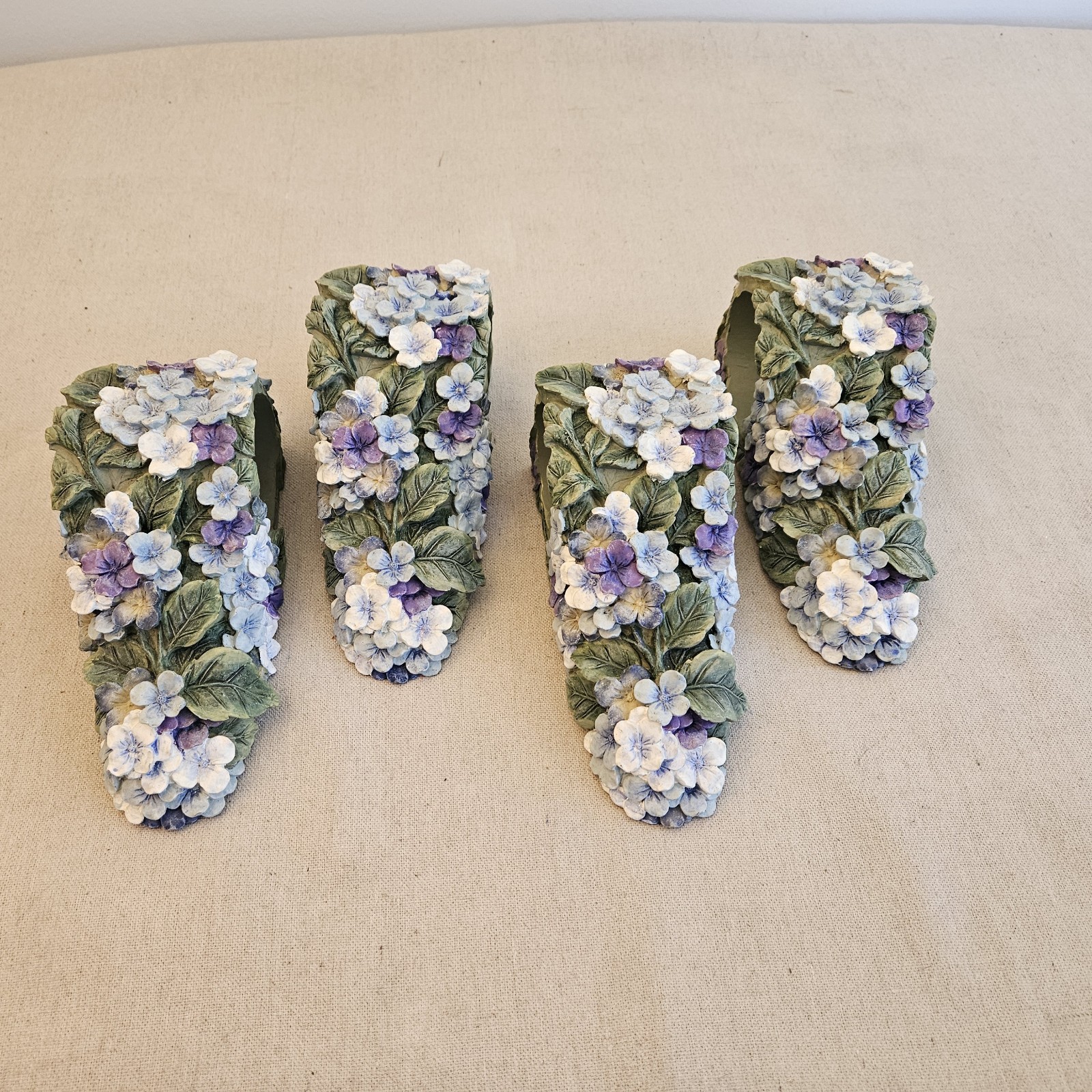 Vintage JAIMY Floral Drapery Scarf Wall Sconce Rod Holders Set of 4 Blue Purple