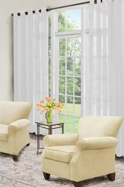 White Solid Polyester 59 in. W x 84 in. L Sheer Single Grommet Top Curtain Panel