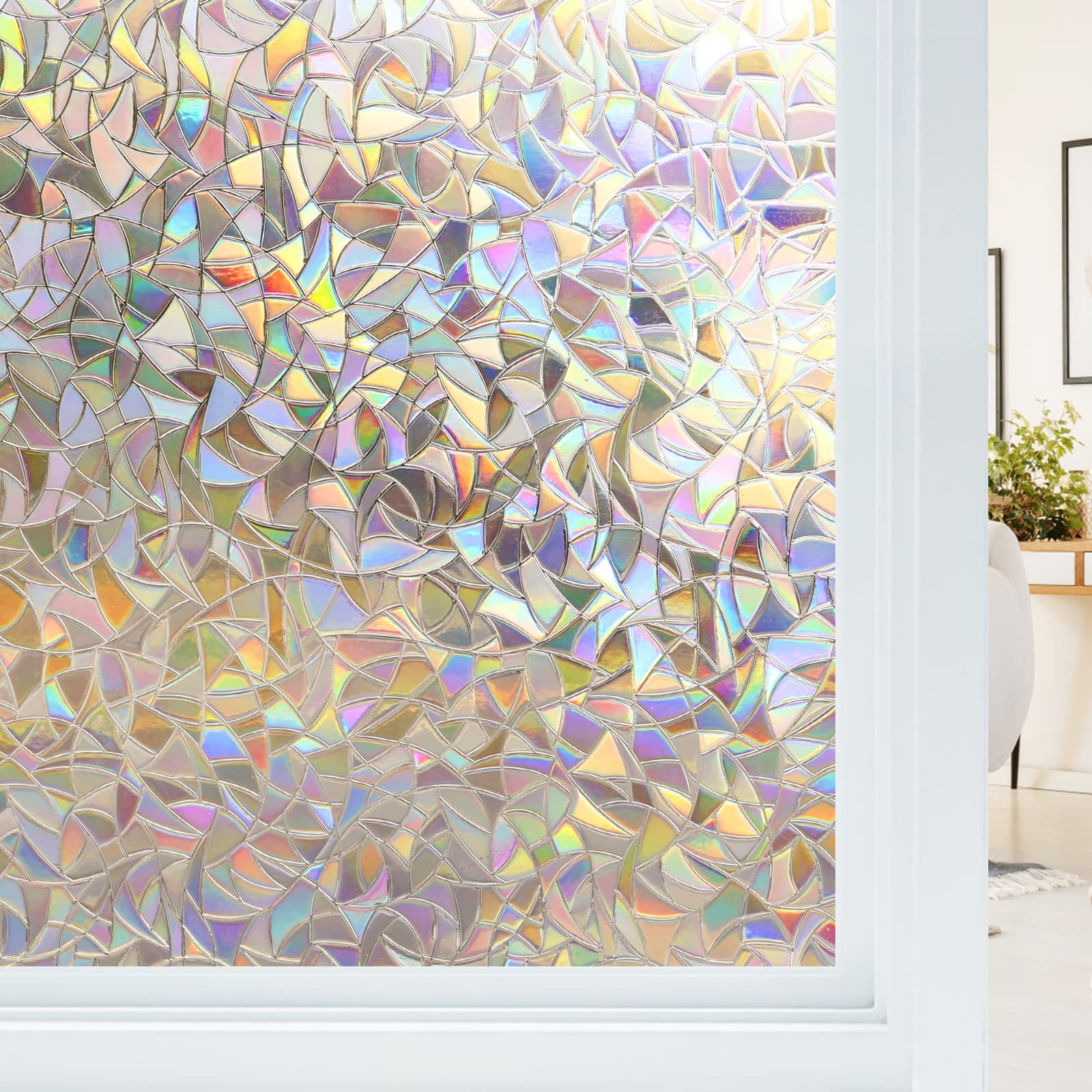 Haton Window Privacy Film, Stained Glass Rainbow Film 17.5″ X 78.7″, Clear