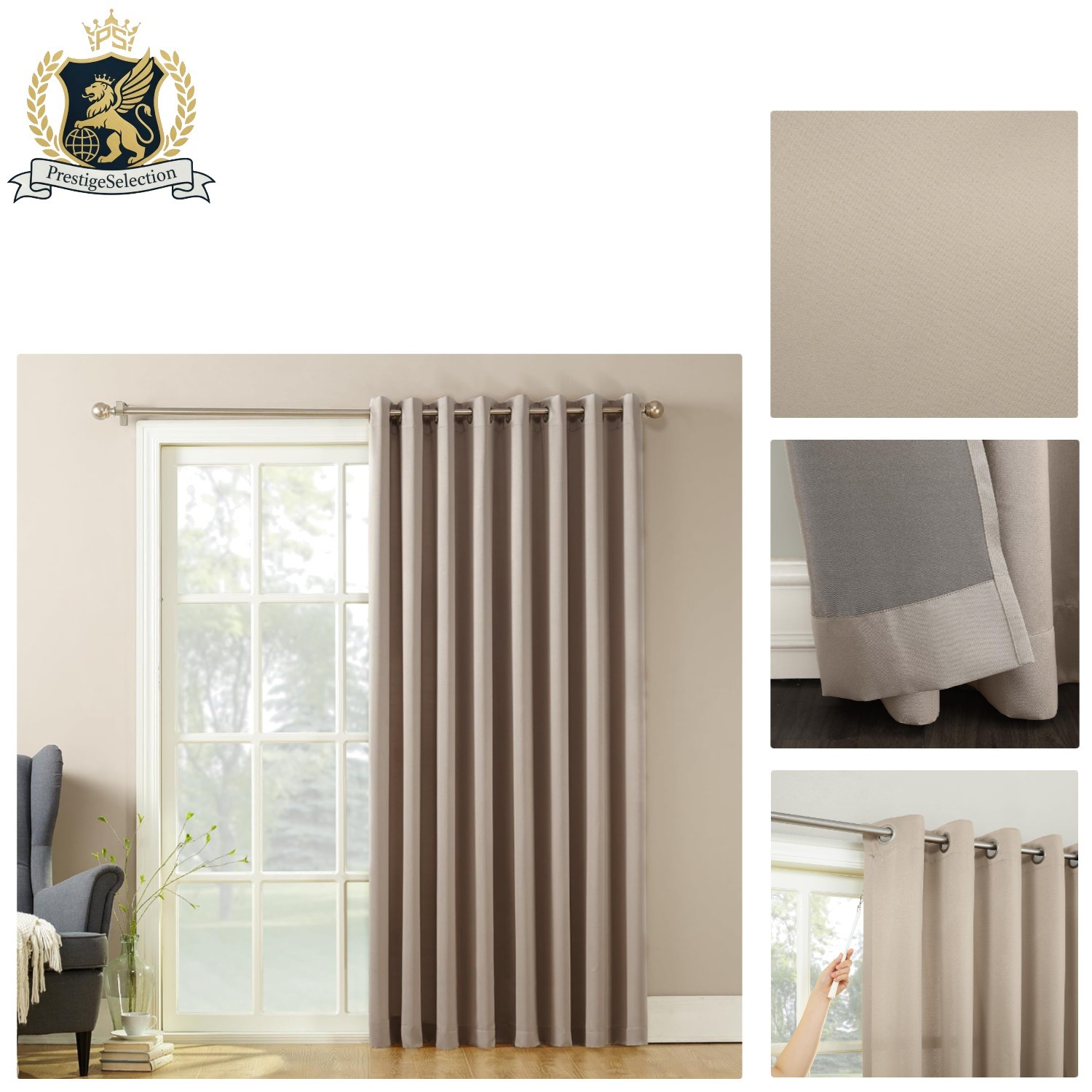 Barrow Energy Efficient Grommet Sliding Patio Door Curtain – 100″x84″, Stone