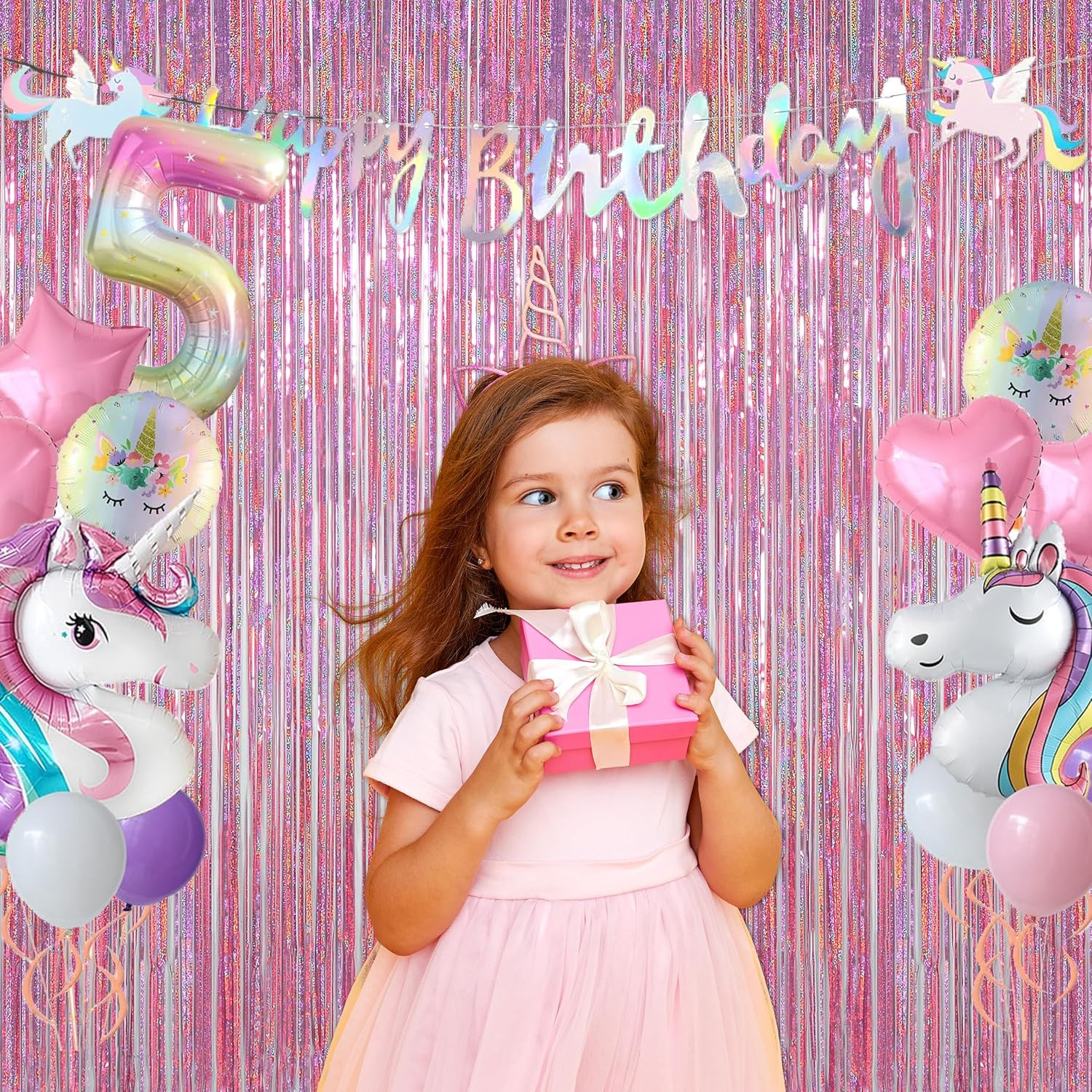 Pink Tinsel Curtains Backdrop, 3.2 Ft X 8.2 Ft Sparkle Metallic Foil Curtains fo