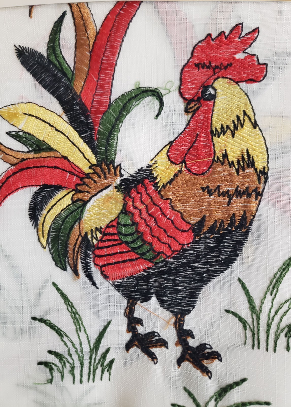 3pc. Embroidery Curtains Set: 2 Tiers & Swag, MULTICOLOR ROOSTER,RED ROOSTER,ACP
