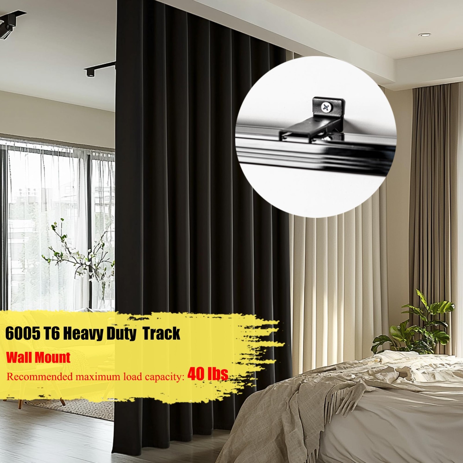 Heavy Duty Ceiling Wall Mount Curtain Track Rail System with Rollers & Hooks – R