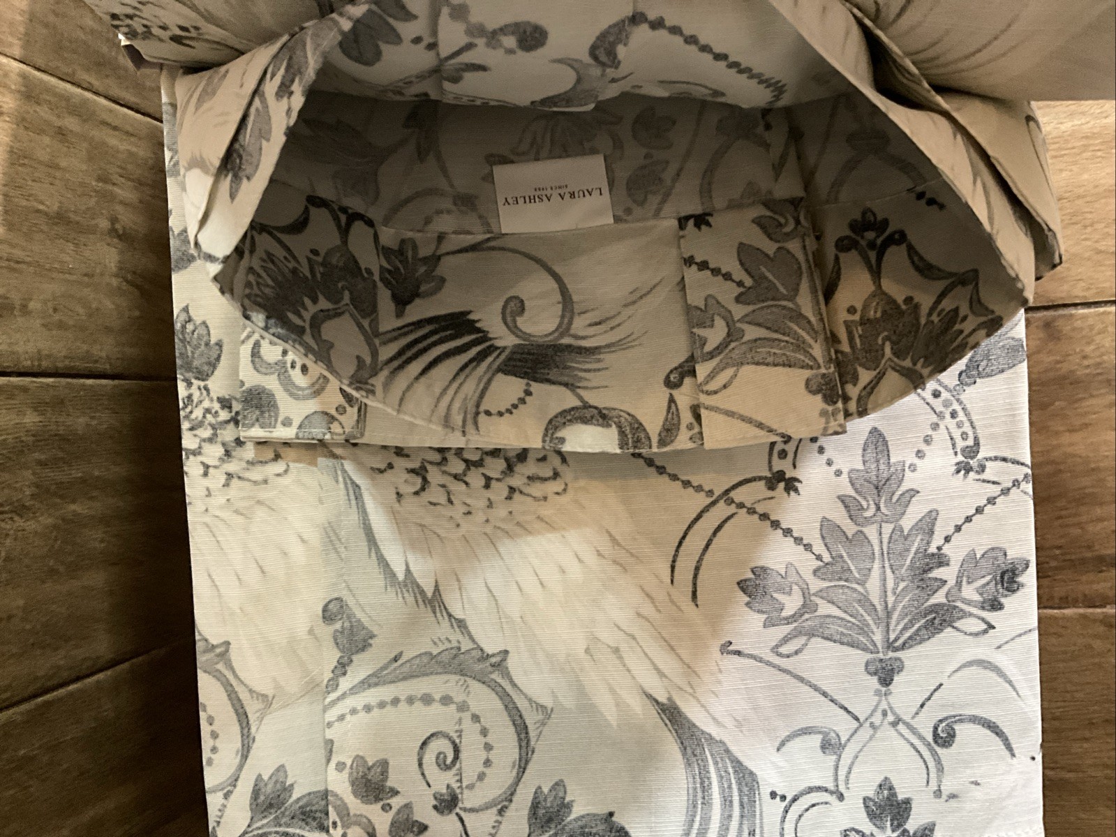 2 – Laura Ashley Tregaron Damask Cotton Curtain Window Panels Gray Bird 37 x 84”