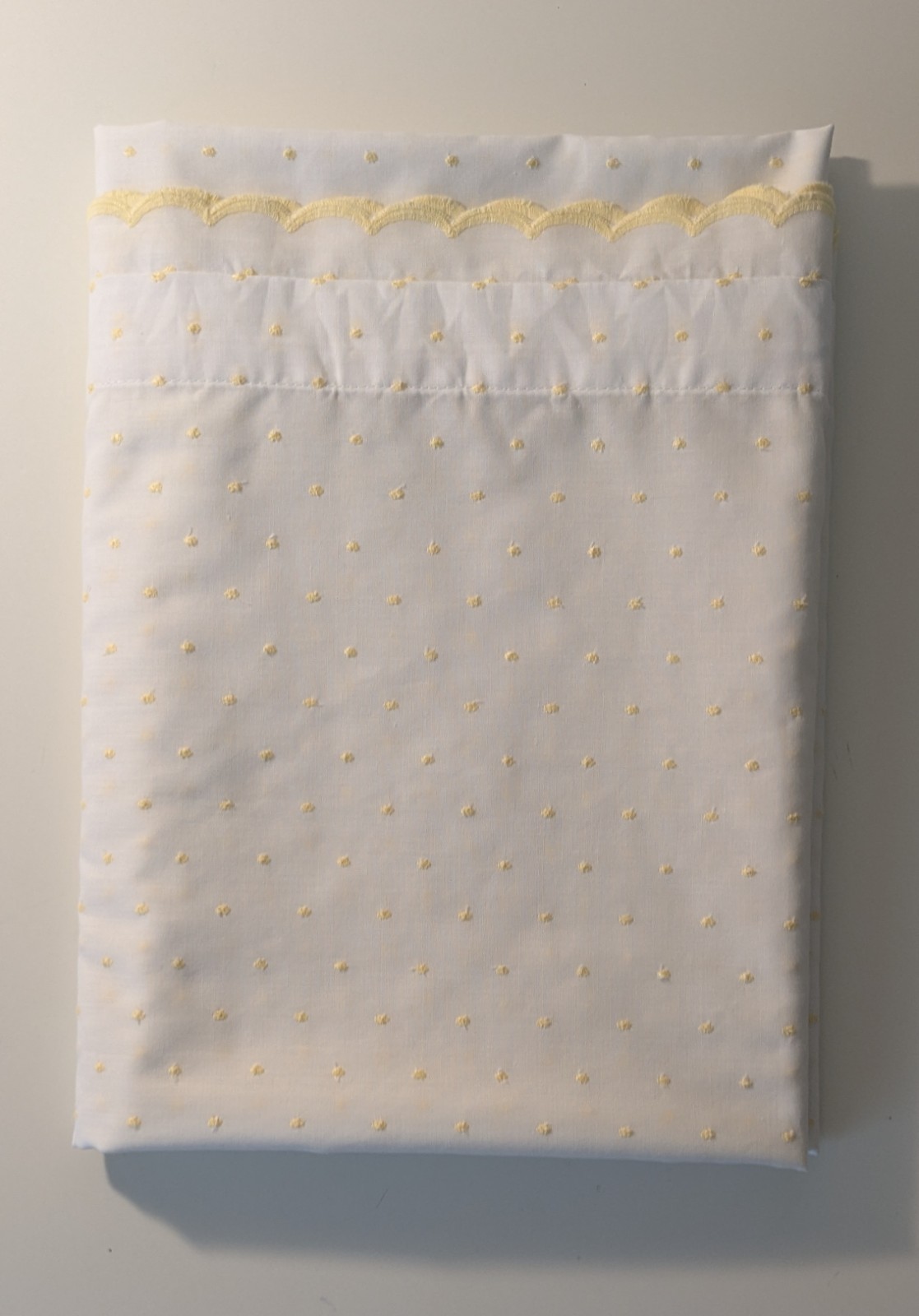 Set of 4 Handmade Swiss Dot Curtain Panels White&Yellow 51″ LONG X 73″ WIDE