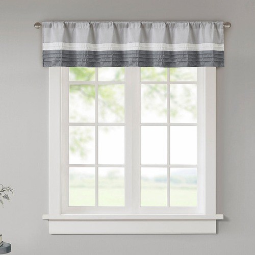 Madison Park Salem 18×50 Gray Polyoni Pintuck Stripe Window Valance Rod Pocket