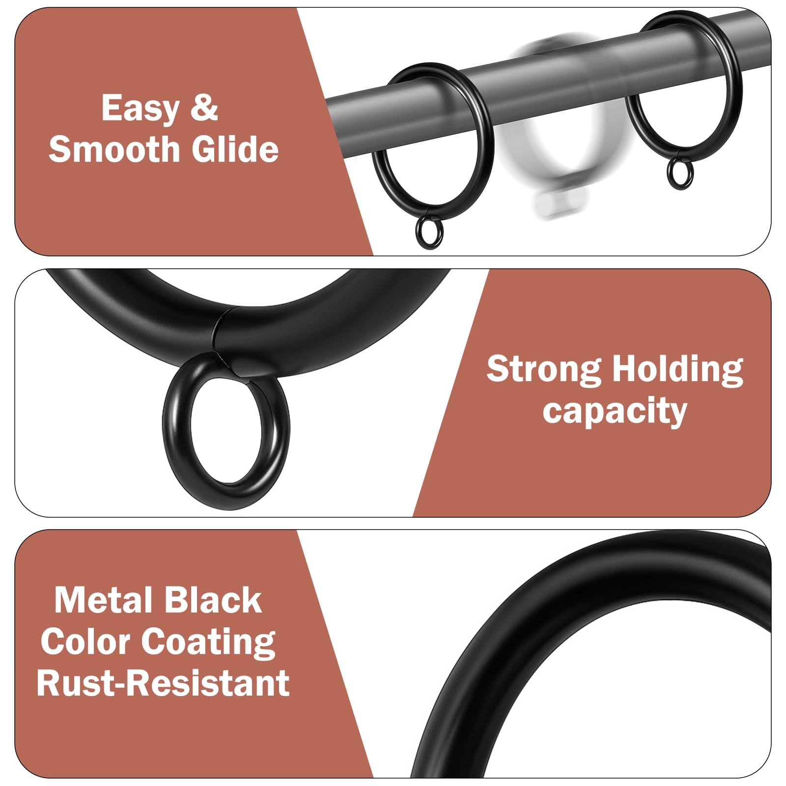 Curtain Rings with Eyelets,48 Pack Metal Black Curtain Rings for Pinch Pleat …