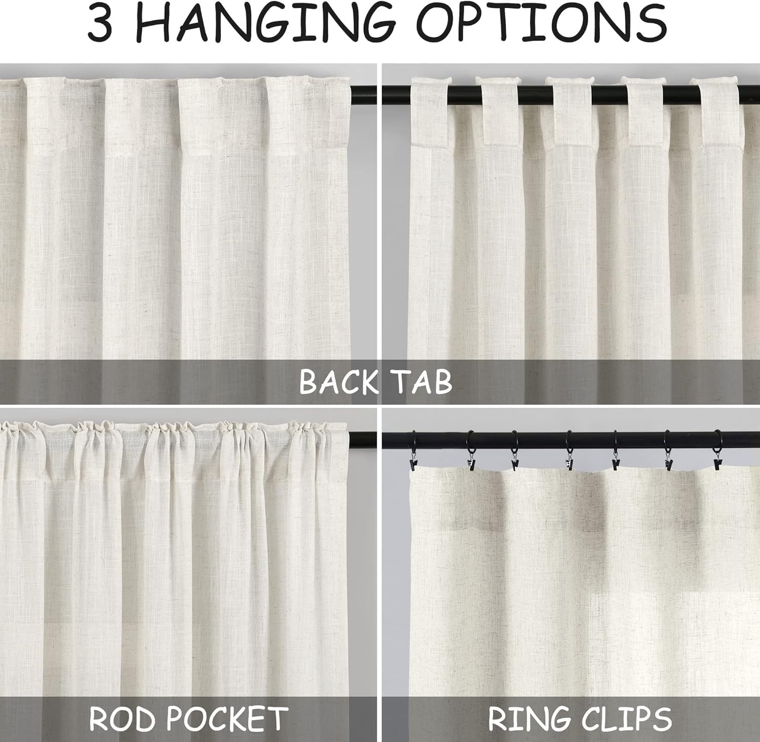 Long Curtains for Kitchen Linen Blend Semi Sheer Back Tab and
