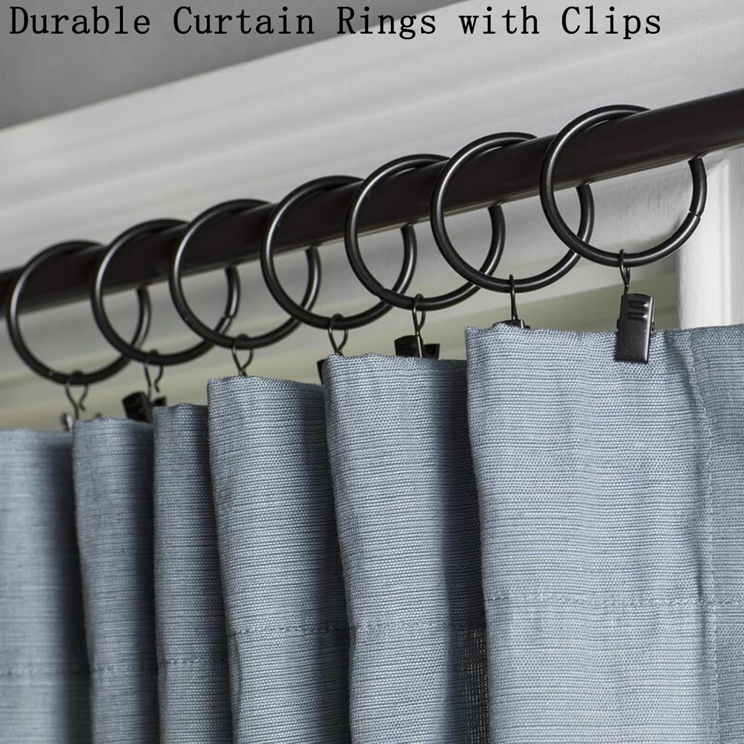 16 Pack Curtain Rings with Clips, Window Clip Rings Black Curtain Hooks Hangers