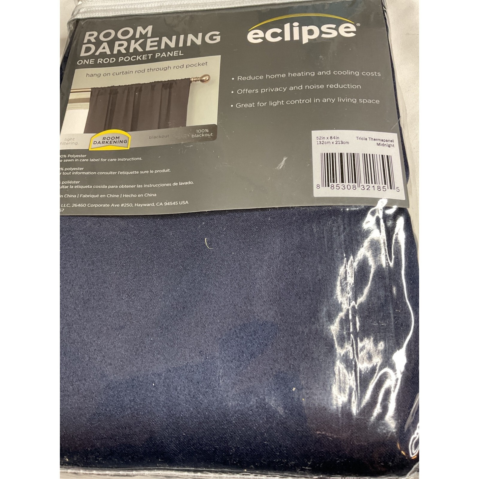 Eclipse Tricia Solid Rod Pocket Curtain Panel 52in x 84in Dark Blue