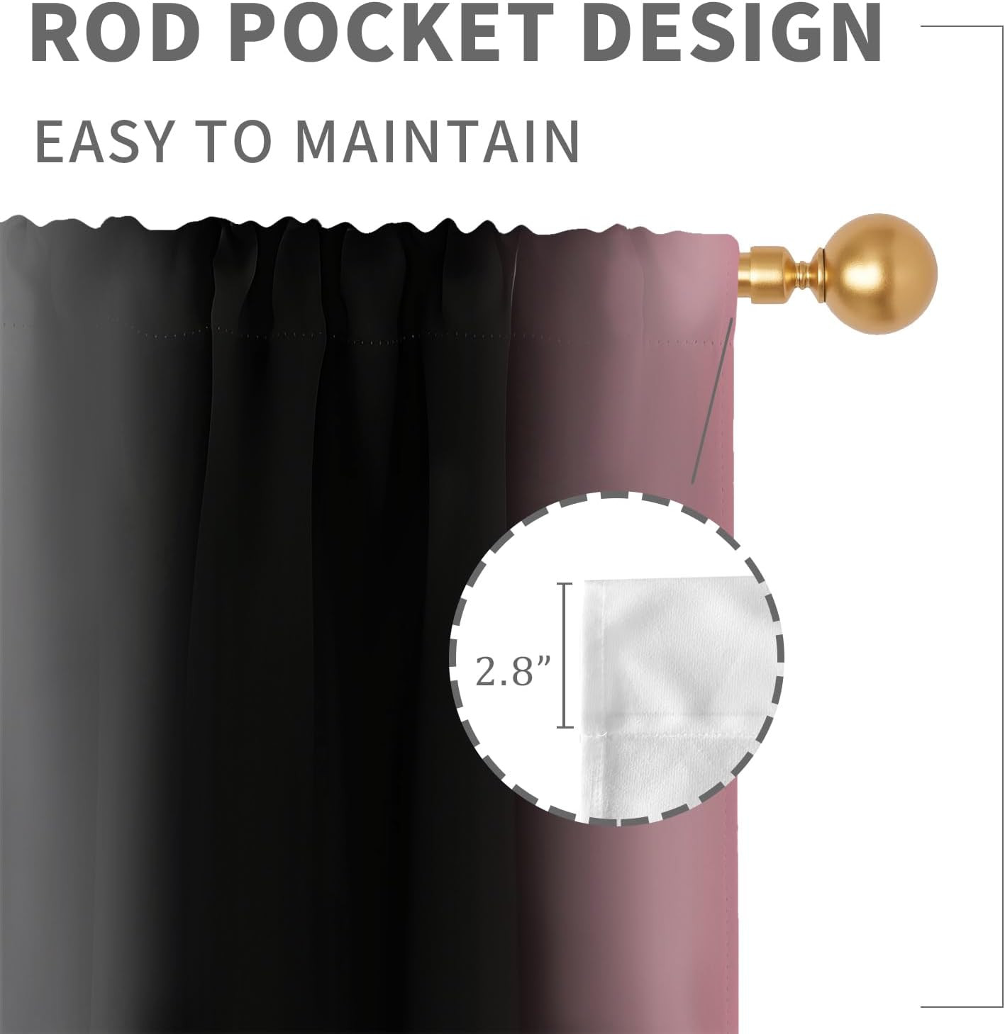 Pink Black Ombre Curtains 2 Panel Set, Grey Gradient Gothic Goth Dark Aesthetic