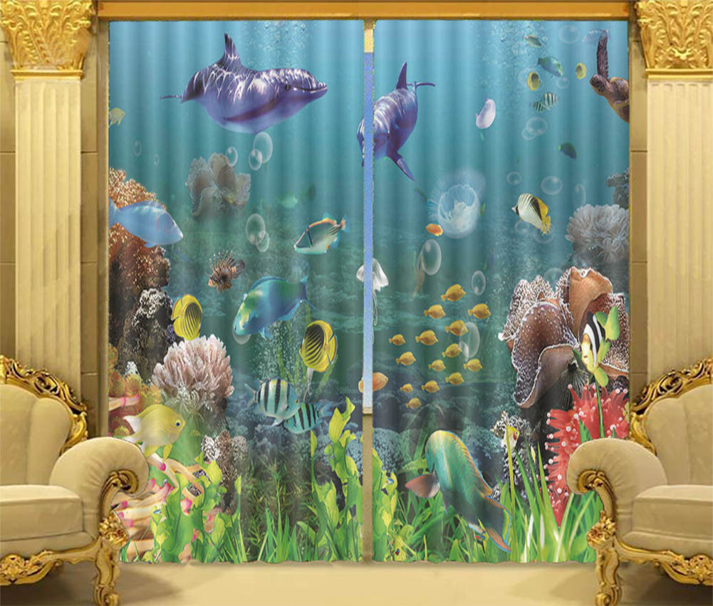 Many Seabed Creatures 3D Curtain Blockout Photo Printing Curtains Drape Fabric