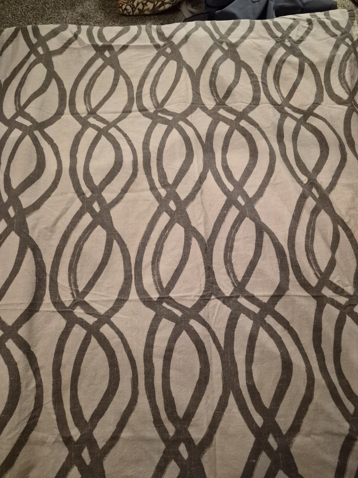 Set of 3 West Elm Panel Curtains Grey ‘Swirls’ on Cream 48×96 Cotton Pole