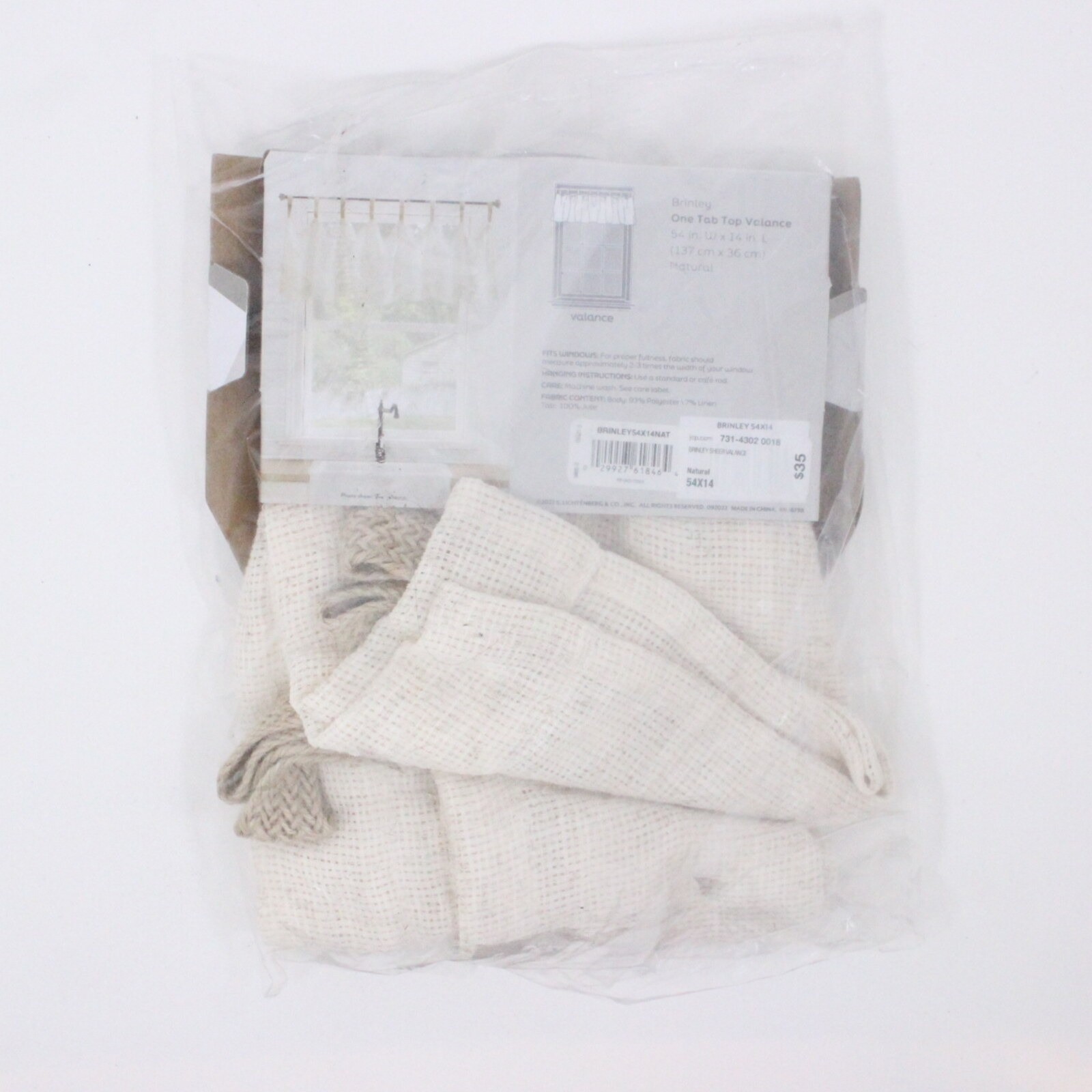 No 918 Brinley Tab Top Tailored Valance 54″x18″ Natural Window Curtain