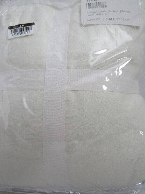 Pottery Barn Belgian Flax Linen Rod Pocket Curtain, 100″ x 96″ Classic Ivory NWT