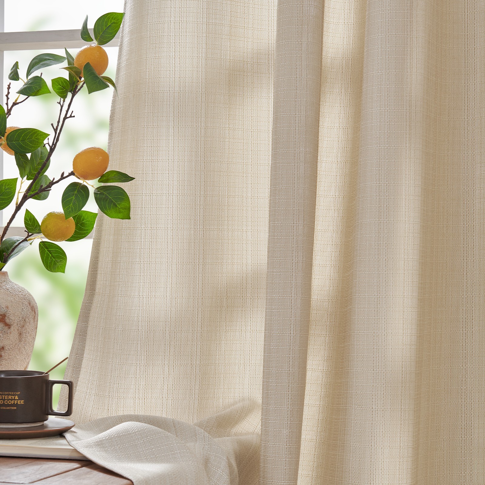 Linen Textured Curtains 2 Panels for Living Room Grommet Top Light Filtering