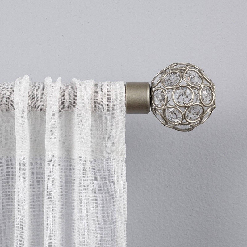 Matte Black Adjustable Curtain Rod Set W/ Faux Crystal Finials 66-120 Inch New