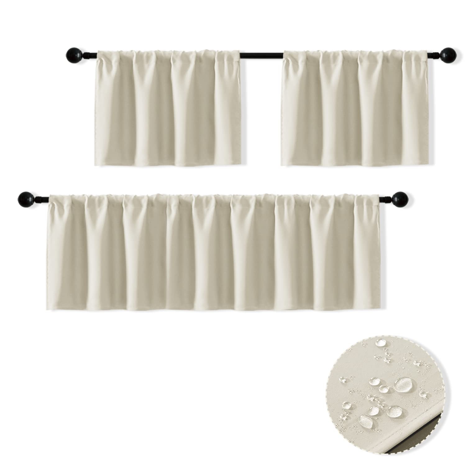 XTMYI Valance Curtains 42″W x 18″L 2 Pack Ivory Waterproof Kitchen Bathroom