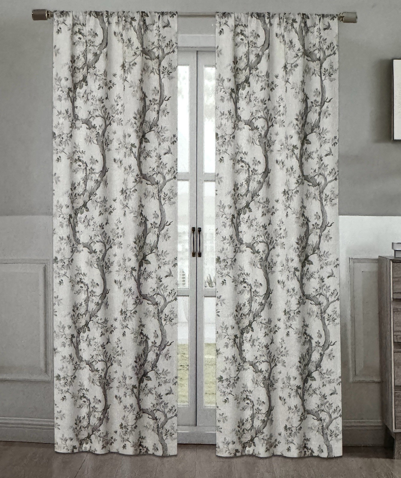 Laura Ashley Window Curtains 2 Panels 38 x 96″ Linen Khaki Gray Cream Pole Top