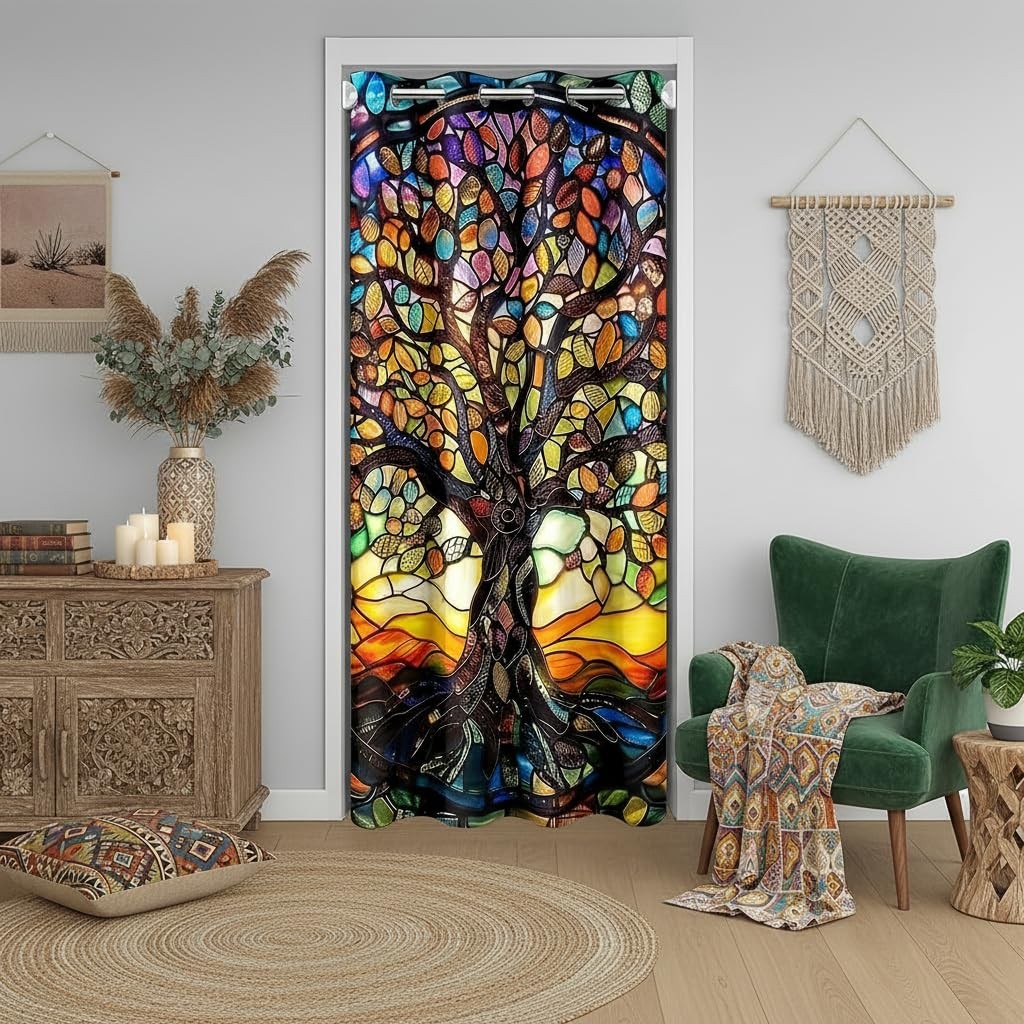 Tree of Life Door Curtain, Modern Artwork Closet Door Cover, Abstract Nature …