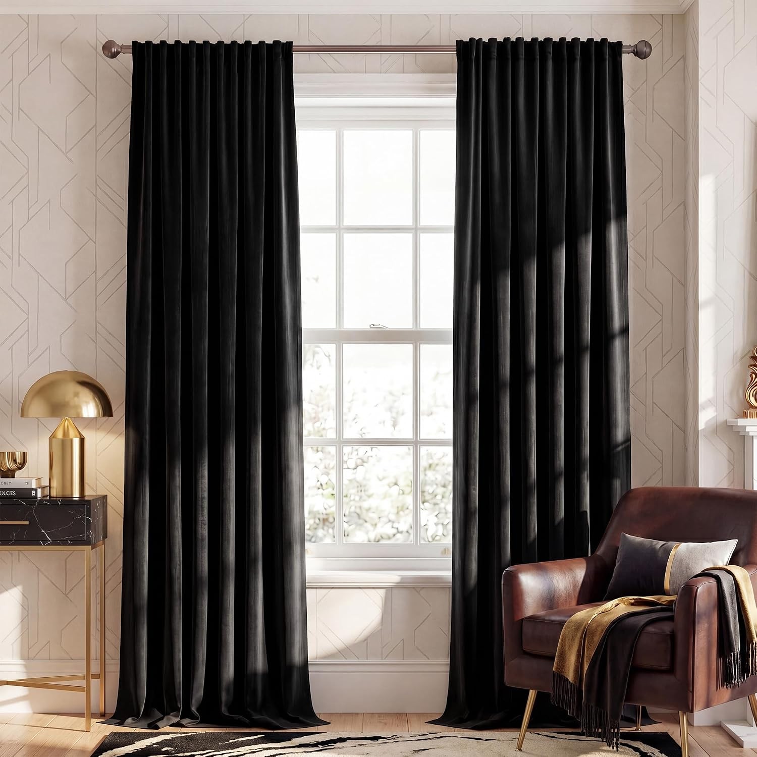 NICETOWN Black Velvet Curtains 84 inch Long 2 Panels, Rod Pocket & Back Tab Heav