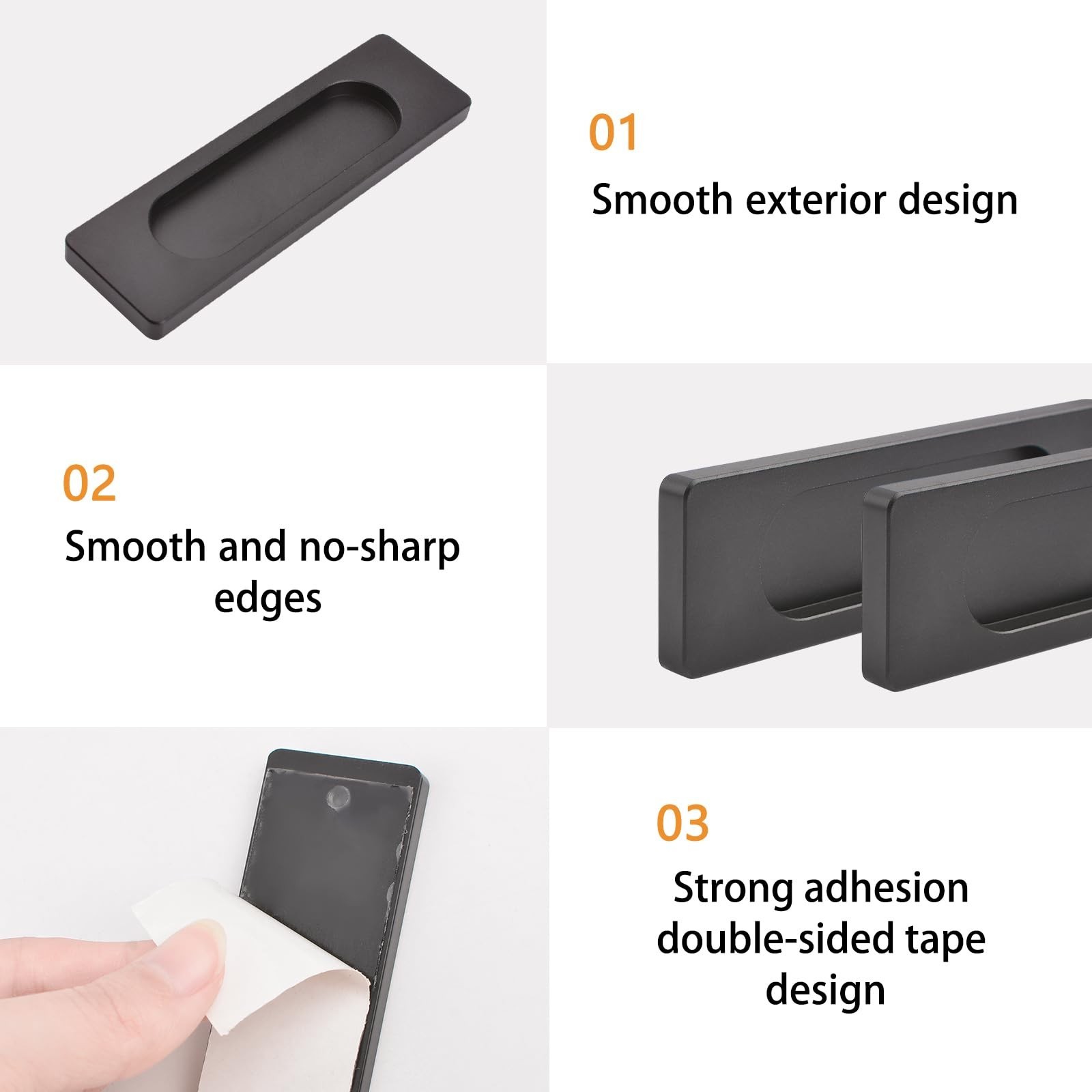 MOROBOR Self-Stick Rectangular Sliding Door Pulls, 8 pcs Aluminum Alloy Hidde…