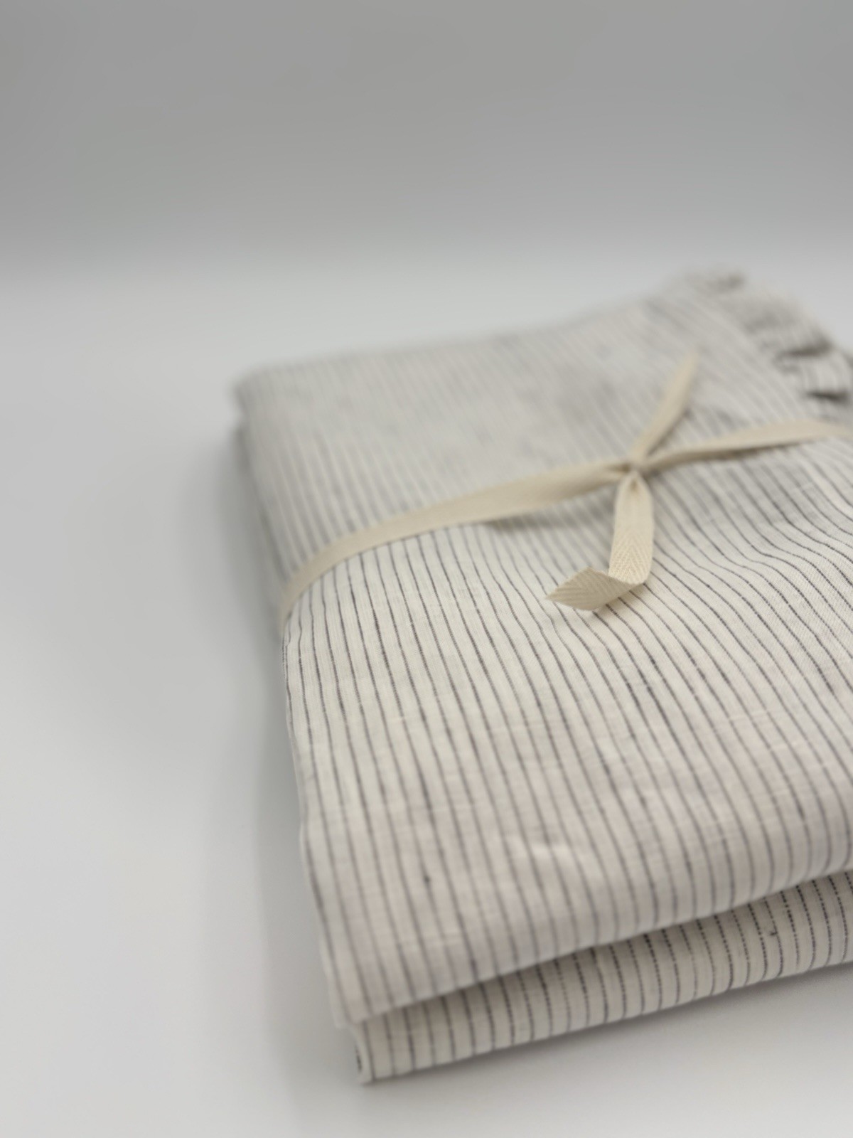 West Elm Ruffle Linen Curtain ~ 48” x 96” ~ Charcoal Pinstripe ~ Light FIltering