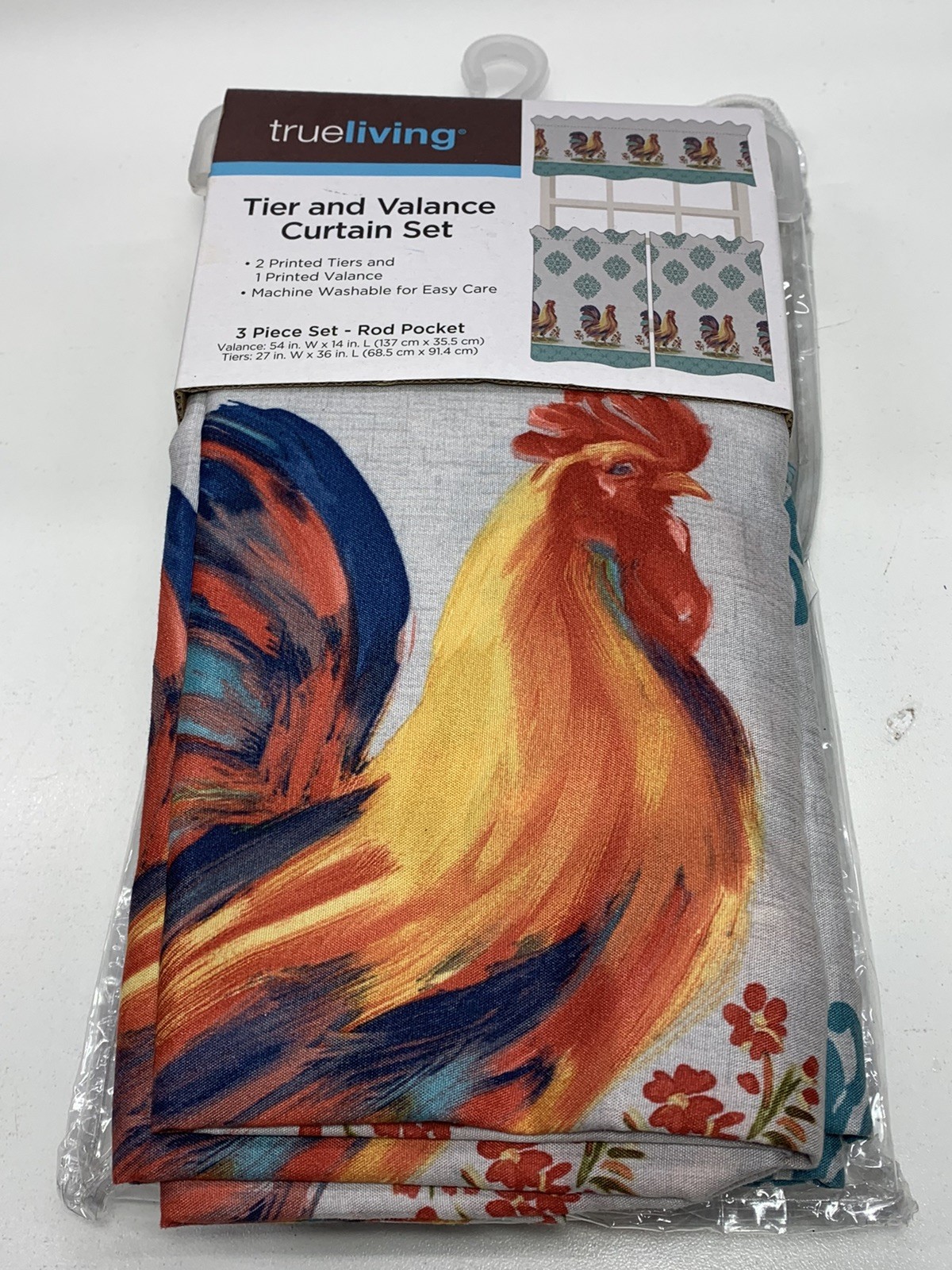 Farmhouse Kitchen Roosters Cottage Prairie Valance Curtain Set