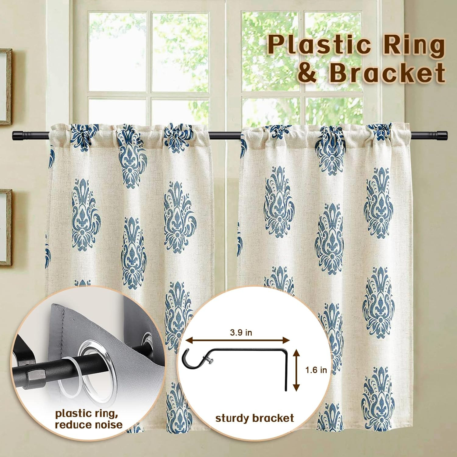 Matte Black Curtain Rod 23″ to 81″ 5/8″ Heavy Duty Window Drapery Rod
